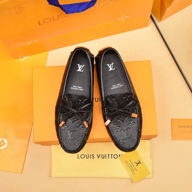 Louis Vuitton Loafer Black Orange Monogram-Embossed Leather Decorative Bow Loafer 9