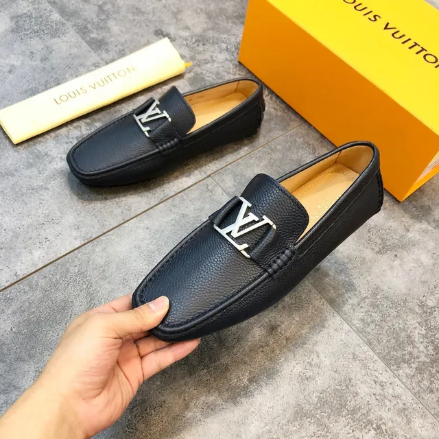 Louis Vuitton Loafer Black Pebbled Leather LV Buckle Slip-On Loafers 2
