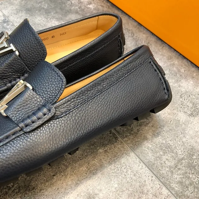 Louis Vuitton Loafer Black Pebbled Leather LV Buckle Slip-On Loafers 3