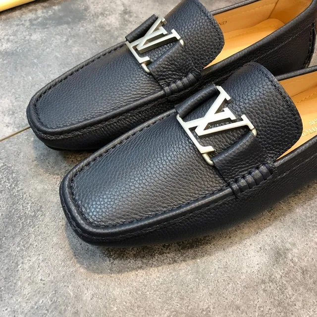 Louis Vuitton Loafer Black Pebbled Leather LV Buckle Slip-On Loafers 4