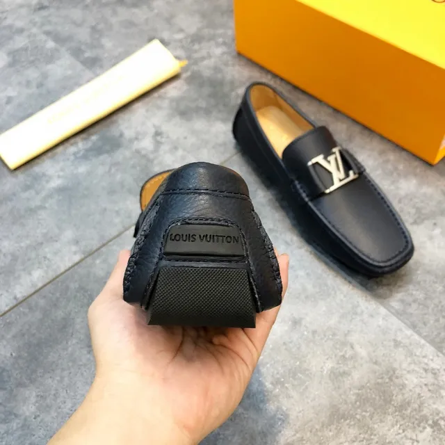 Louis Vuitton Loafer Black Pebbled Leather LV Buckle Slip-On Loafers 5