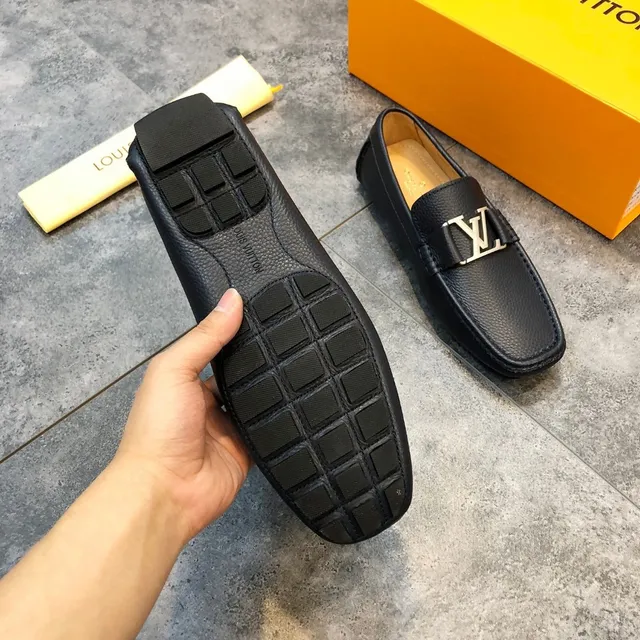 Louis Vuitton Loafer Black Pebbled Leather LV Buckle Slip-On Loafers 6