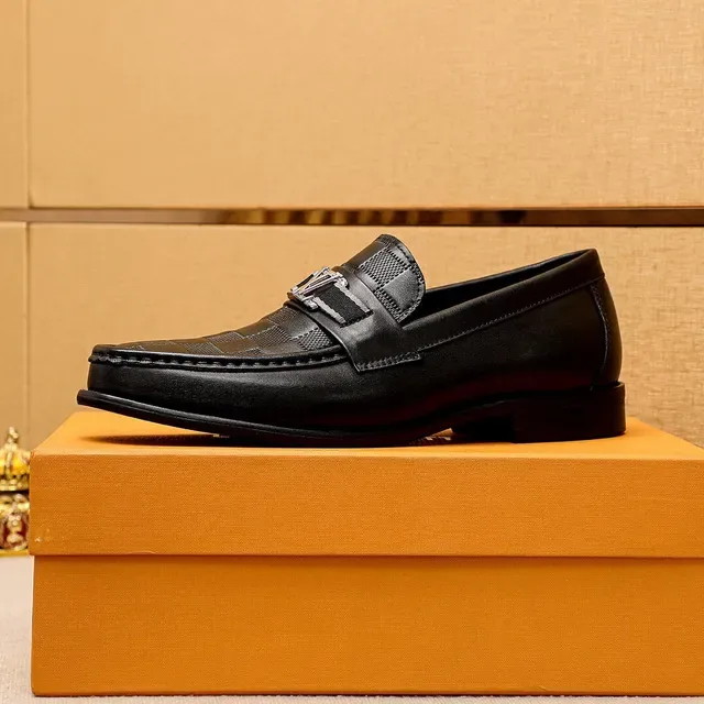 Louis Vuitton Loafer Black Silver Checkered Leather Metal LV Buckle Strap Loafer 4