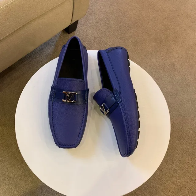 Louis Vuitton Loafer Blue Black Pebbled Leather Metal LV Buckle Strap Loafer 2