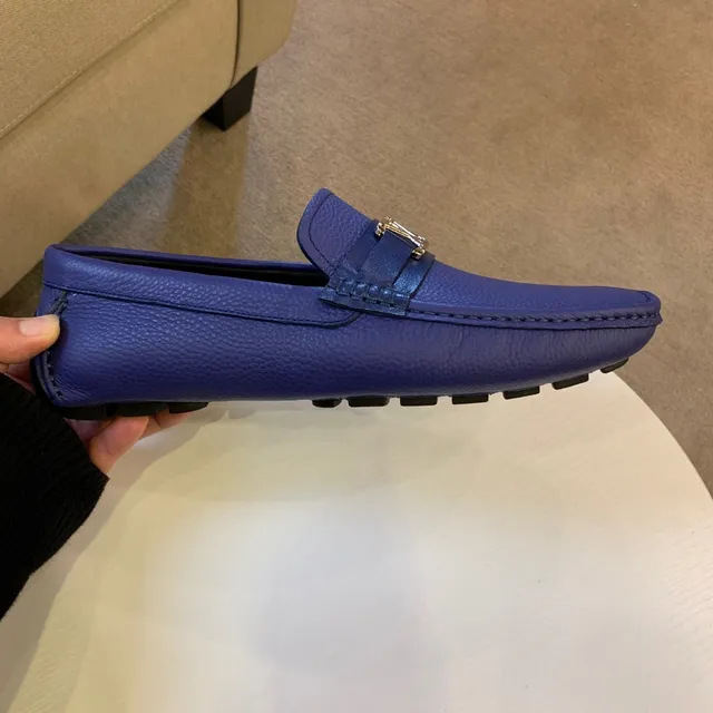 Louis Vuitton Loafer Blue Black Pebbled Leather Metal LV Buckle Strap Loafer 5