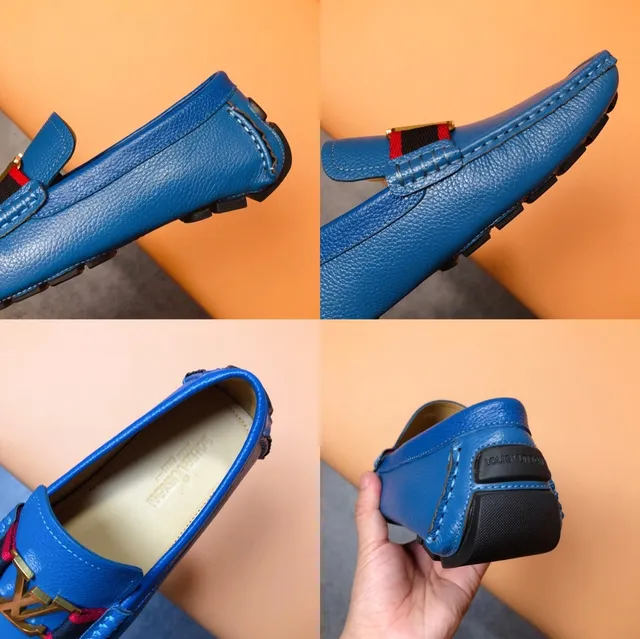 Louis Vuitton Loafer Blue Red Pebbled Leather LV Monogram Buckle Loafer 2