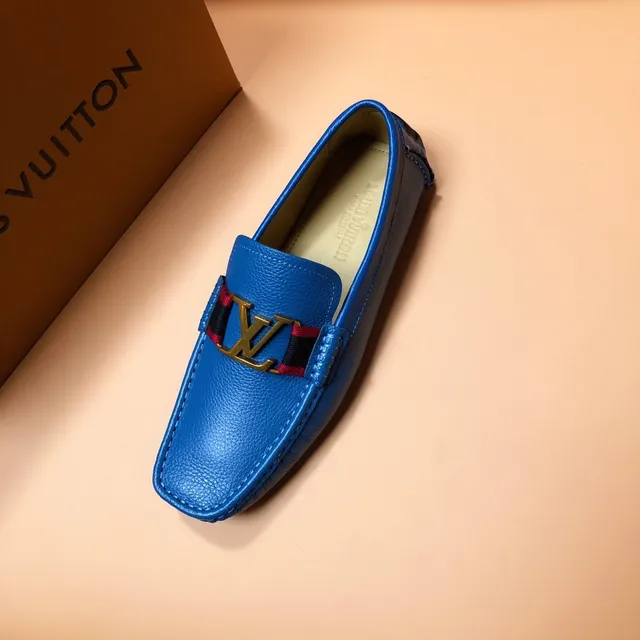 Louis Vuitton Loafer Blue Red Pebbled Leather LV Monogram Buckle Loafer 3