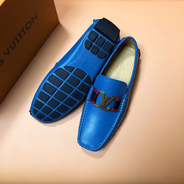 Louis Vuitton Loafer Blue Red Pebbled Leather LV Monogram Buckle Loafer 4