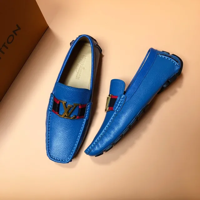 Louis Vuitton Loafer Blue Red Pebbled Leather LV Monogram Buckle Loafer 5