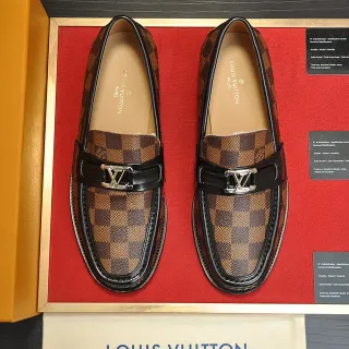 Louis Vuitton لافر بني أسود Damier Ebène مكرمج كانفاس حافة جلد لافر