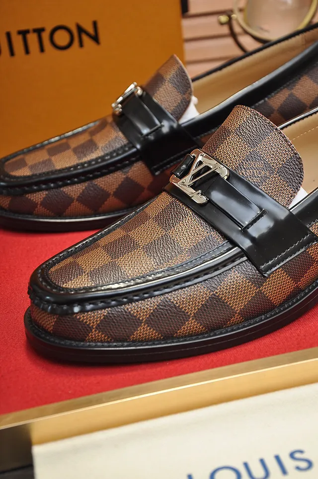 Louis Vuitton لافر بني أسود Damier Ebène مكرمج كانفاس حافة جلد لافر 3