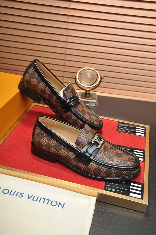 Louis Vuitton لافر بني أسود Damier Ebène مكرمج كانفاس حافة جلد لافر 5