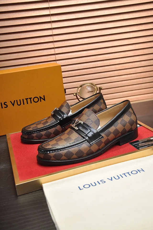 Louis Vuitton لافر بني أسود Damier Ebène مكرمج كانفاس حافة جلد لافر 8