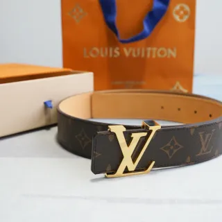 लुई विटन LV भूरा मोनोग्राम कैनवास स्वर्ण-टोन बकल चमड़ा बेल्ट