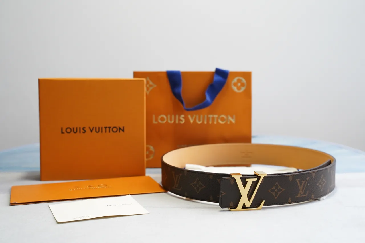 Louis Vuitton LV Ceinture Marron Monogramme Toile Dorée Boucle Cuir Ceinture 2