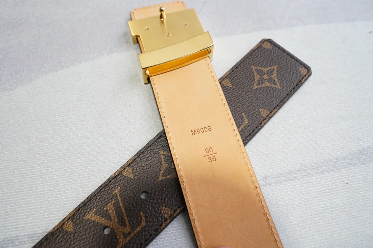 Louis Vuitton LV Ceinture Marron Monogramme Toile Dorée Boucle Cuir Ceinture 3