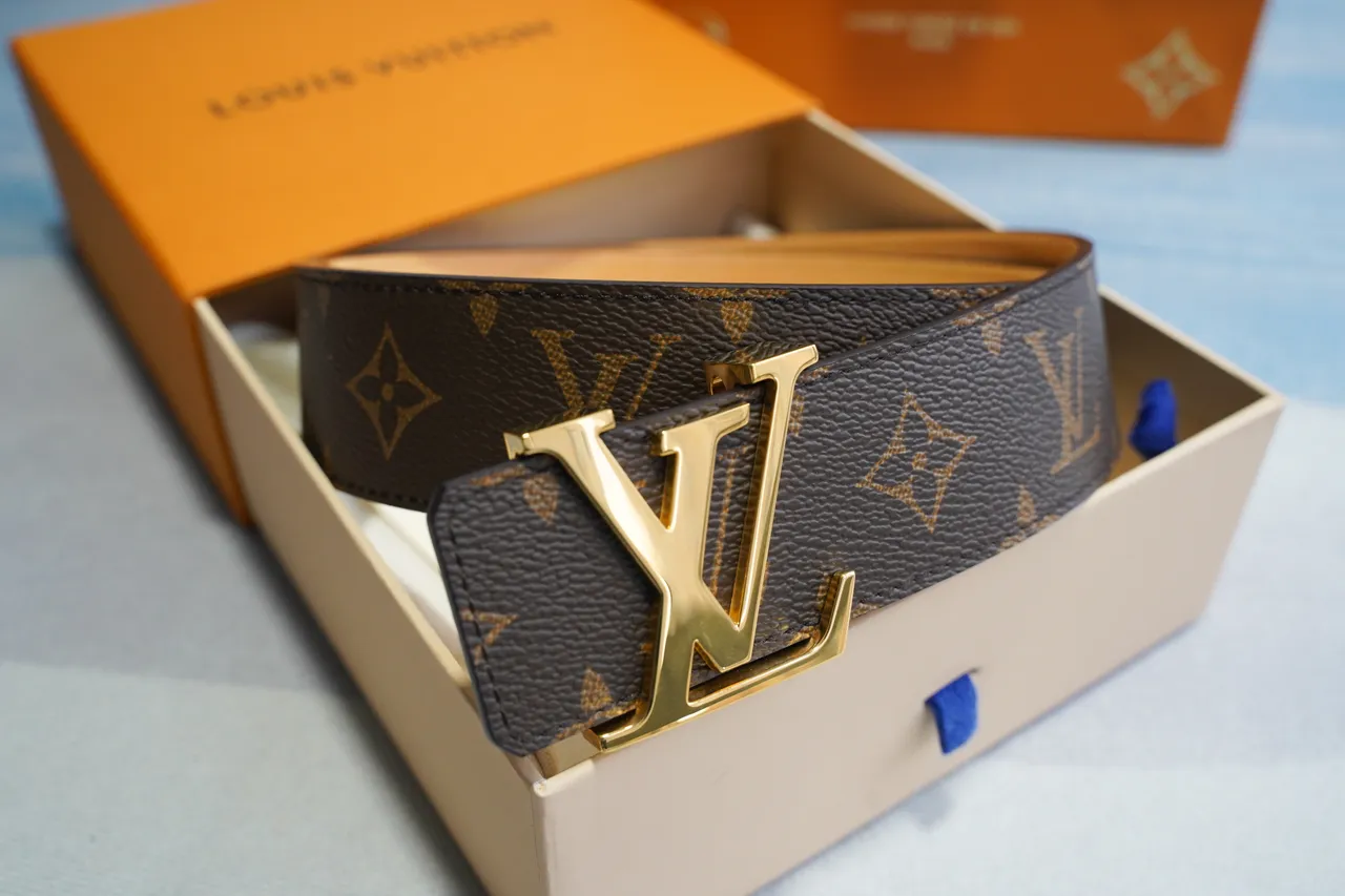 Louis Vuitton LV Ceinture Marron Monogramme Toile Dorée Boucle Cuir Ceinture 5