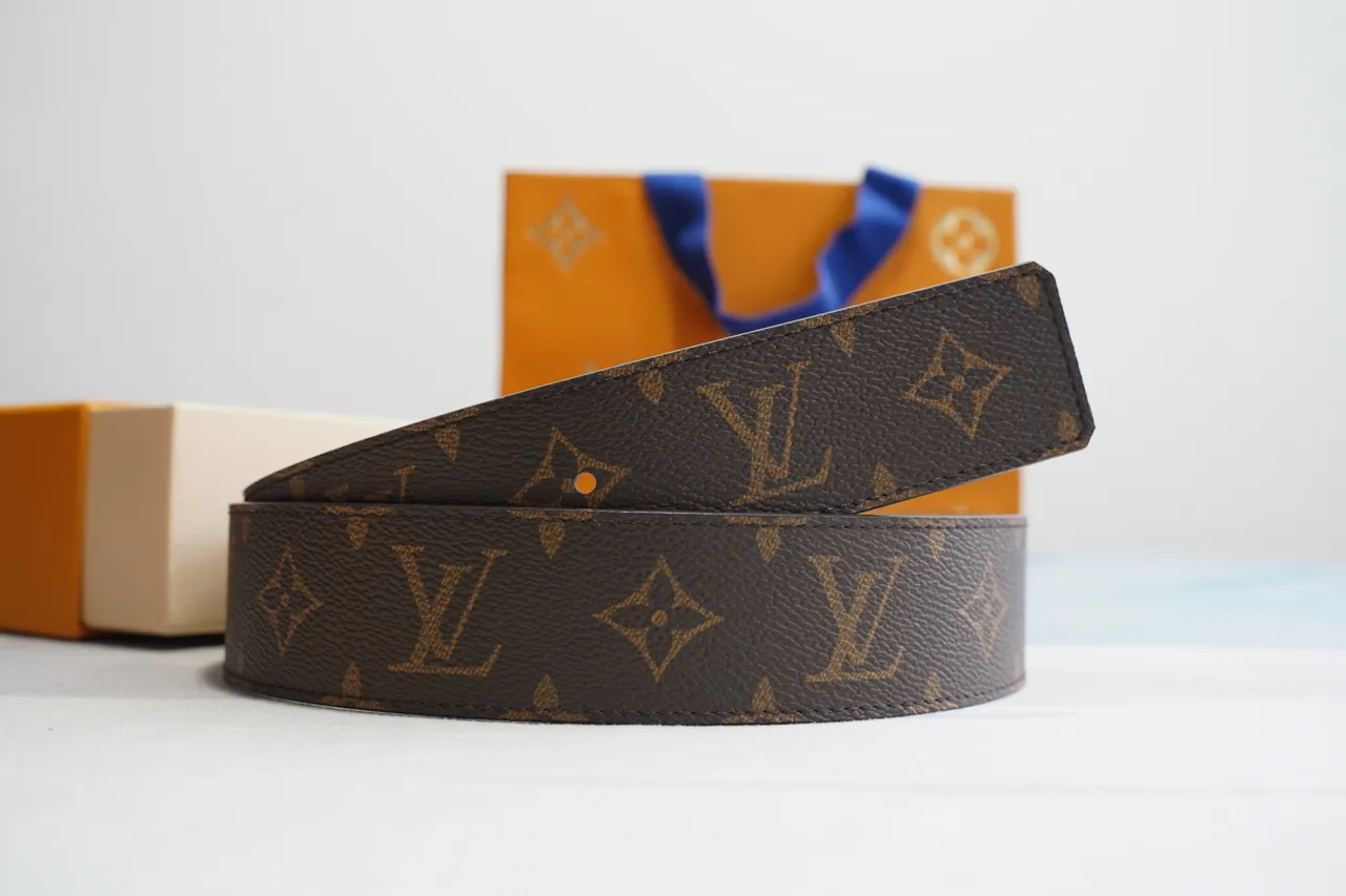 Louis Vuitton LV Ceinture Marron Monogramme Toile Dorée Boucle Cuir Ceinture 7