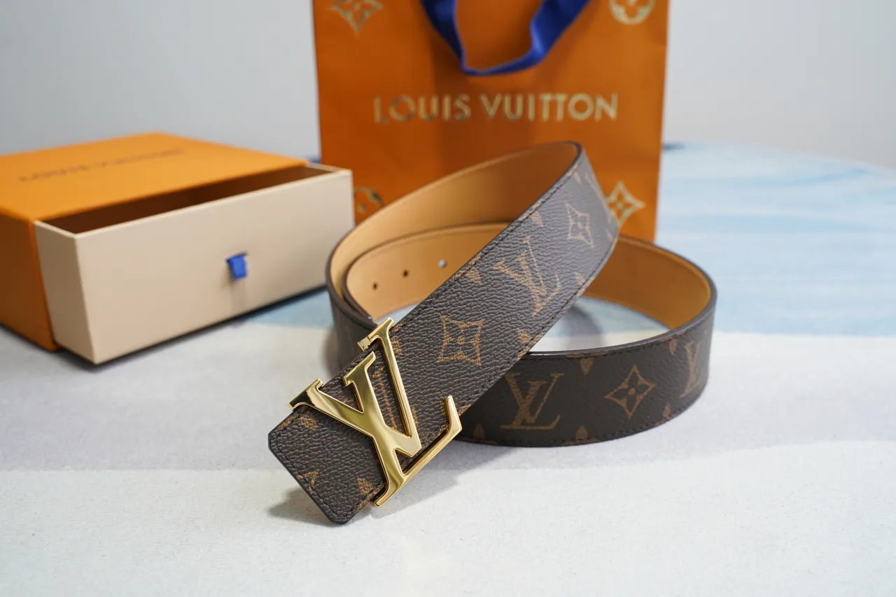 Louis Vuitton LV Ceinture Marron Monogramme Toile Dorée Boucle Cuir Ceinture 9