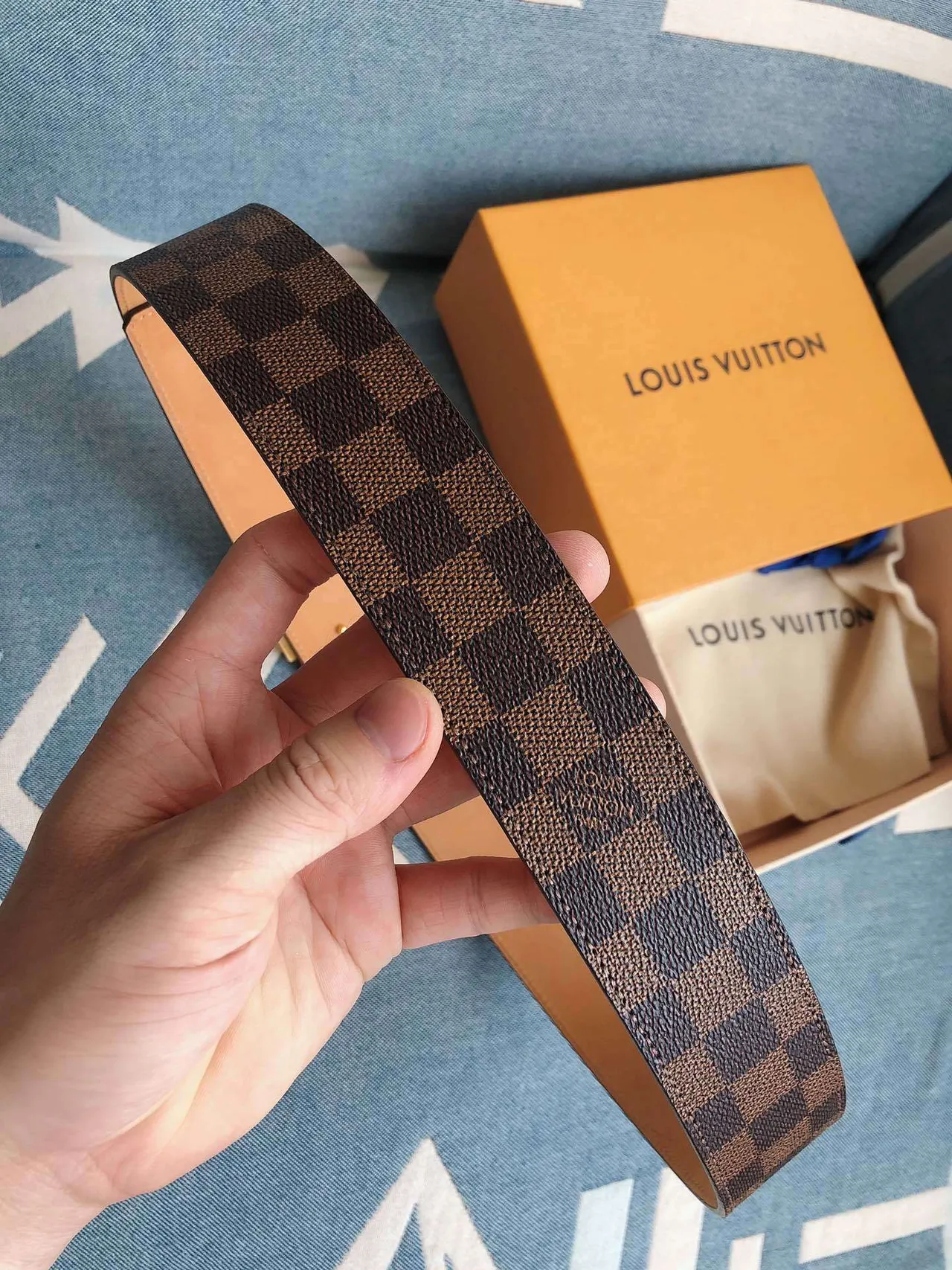 Ceinture Louis Vuitton LV Damier Check Marron Doré Cuir 3