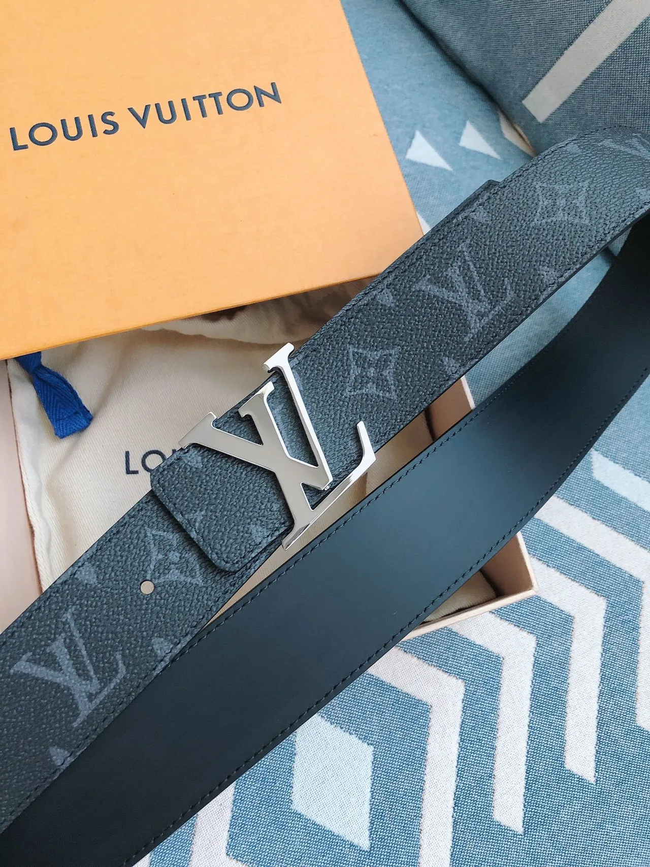 Cinto Louis Vuitton LV monograma couro teal 5
