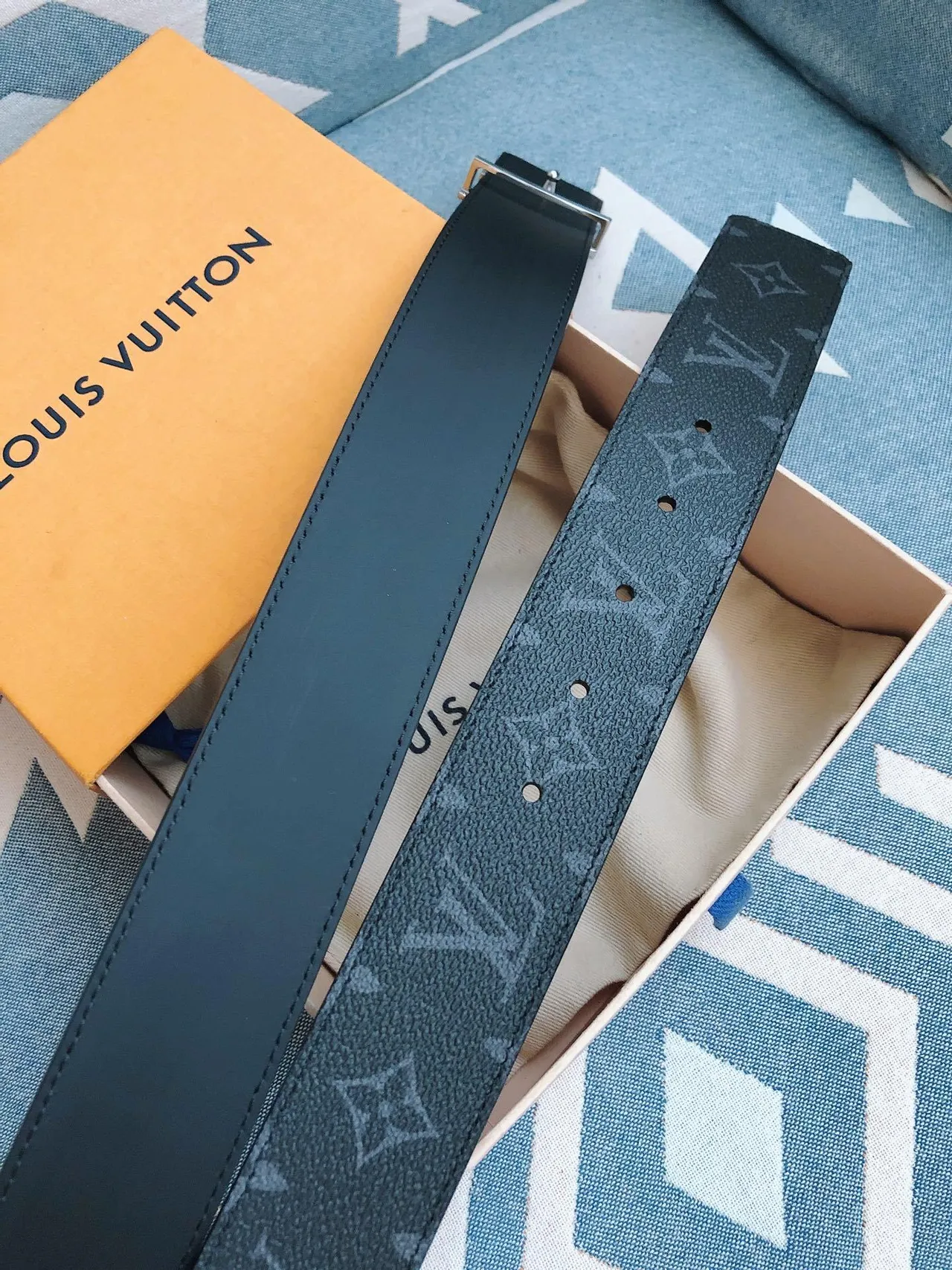 Cinto Louis Vuitton LV monograma couro teal 6