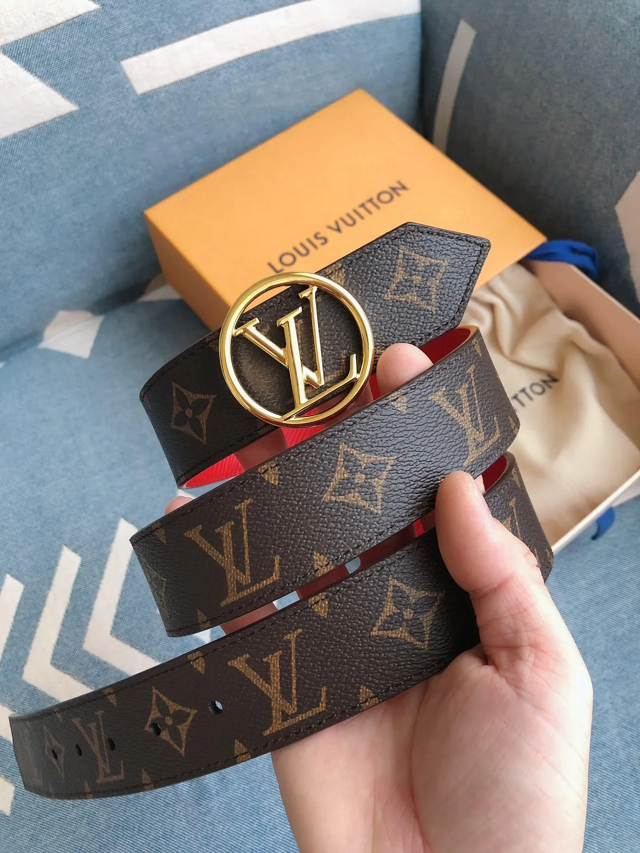Louis Vuitton LV Circle Belt Monogram Canvas Gold-Tone Leather Belt 9
