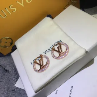 لويس فتاون LV أقراط حلق ذهبية شفافة دائرية مرصعة بالكريستال على الحافة