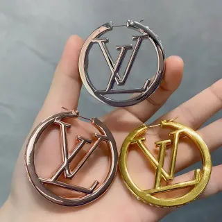 Louis Vuitton LV أقراط حلق دائري ذهبي فضي مونوغرام مقطوع دائري