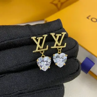 Louis Vuitton LV हार्ट সোনালী স্বচ্ছ মনোগ্রাম ক্রিস্টাল পেন্ডেন্ট ইয়াররিংস