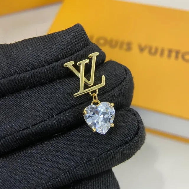 Louis Vuitton LV Heart Gold Transparent Monogram Crystal Pendant Earrings 3
