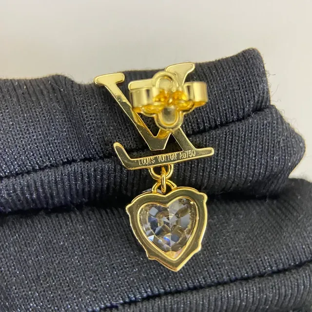Louis Vuitton LV Heart Gold Transparent Monogram Crystal Pendant Earrings 4