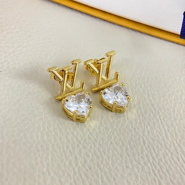 Louis Vuitton LV Heart Gold Transparent Monogram Crystal Pendant Earrings 5