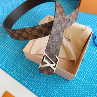 Louis Vuitton LV Initiales Belt Damier Canvas Brown Beige Leather Belt