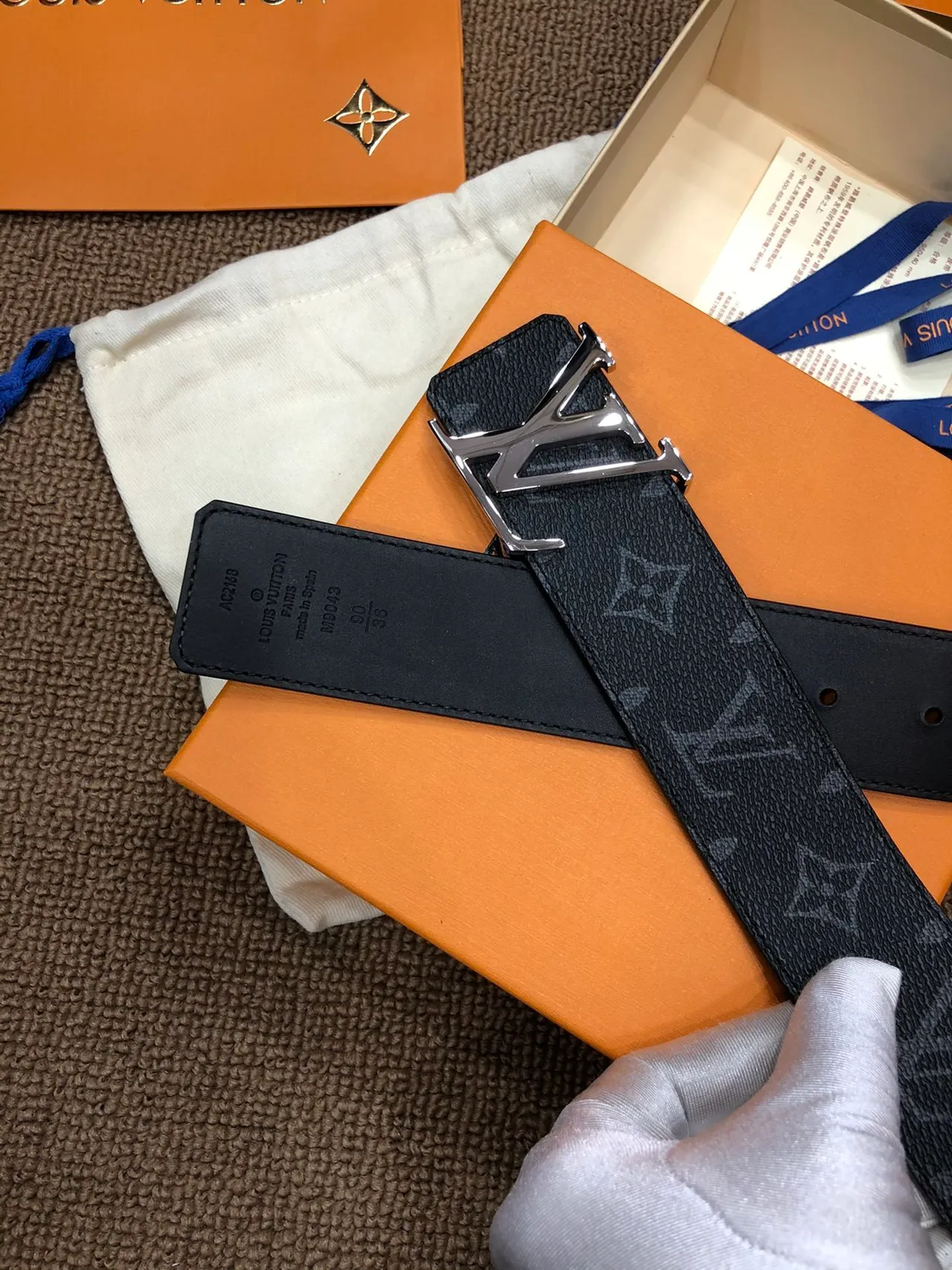 Louis Vuitton LV Initiales negro Monogram cuero cinturón 6