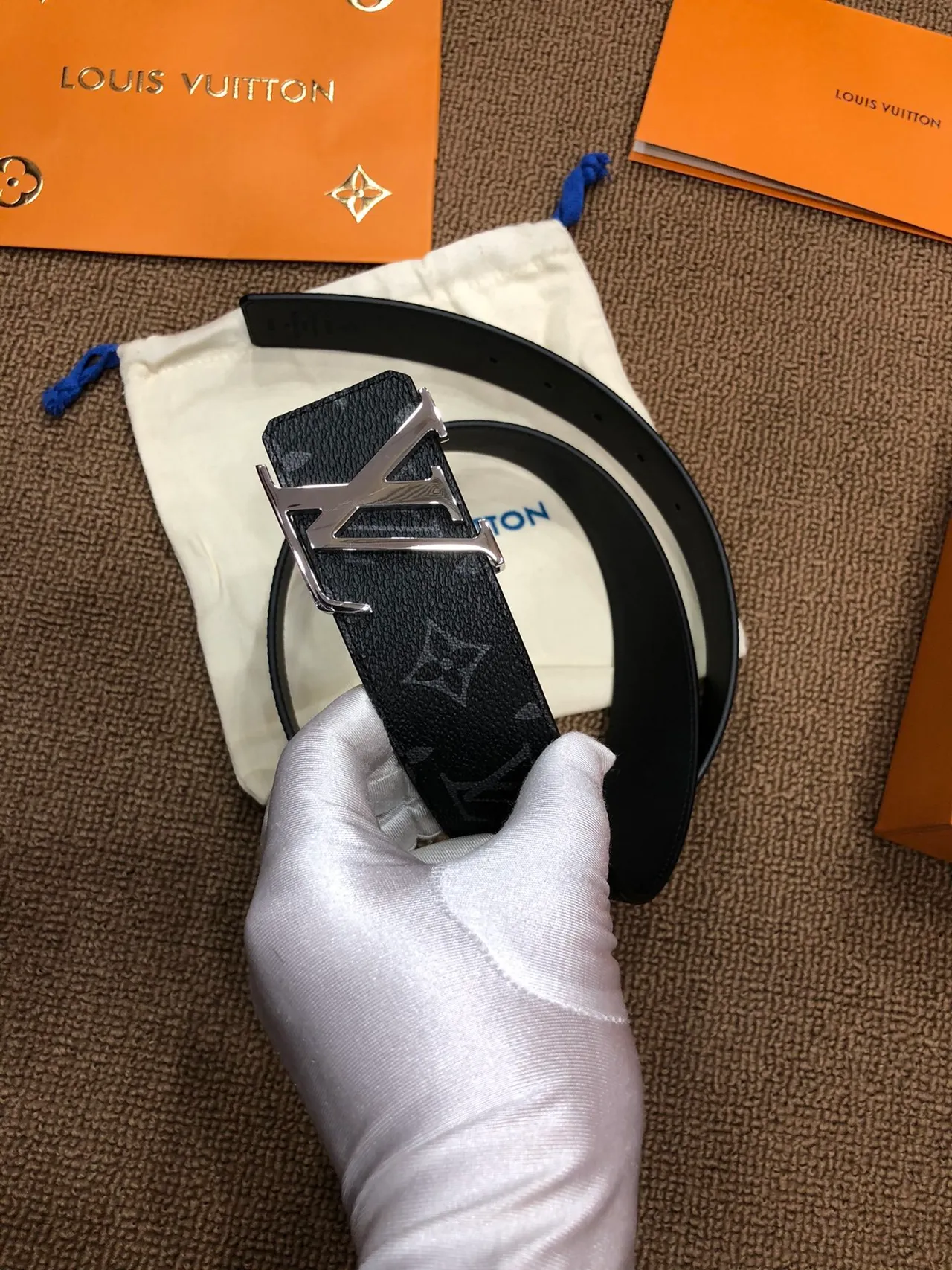 Louis Vuitton LV Initiales negro Monogram cuero cinturón 7