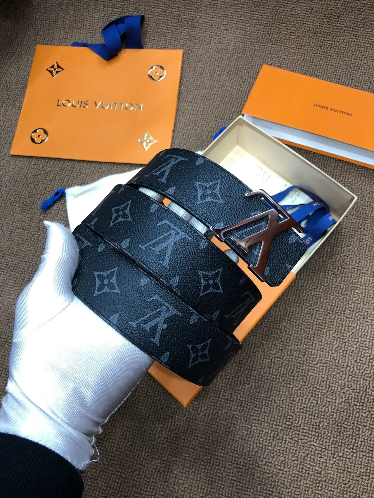 Louis Vuitton LV Initiales negro Monogram cuero cinturón 8