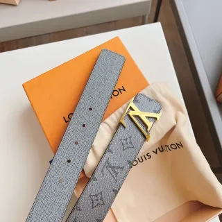 Louis Vuitton LV Initiales ग्रे मोनोग्राम लेदर बेल्ट
