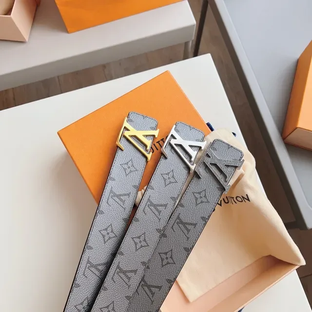 Louis Vuitton LV Initiales ग्रे मोनोग्राम लेदर बेल्ट 3