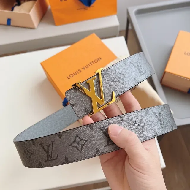 Louis Vuitton LV Initiales ग्रे मोनोग्राम लेदर बेल्ट 6