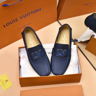 Louis Vuitton LV Loafer গাঢ় নীল সোনালি গুটির চামড়া ধাতব লোগো স্ট্র্যাপ Loafer