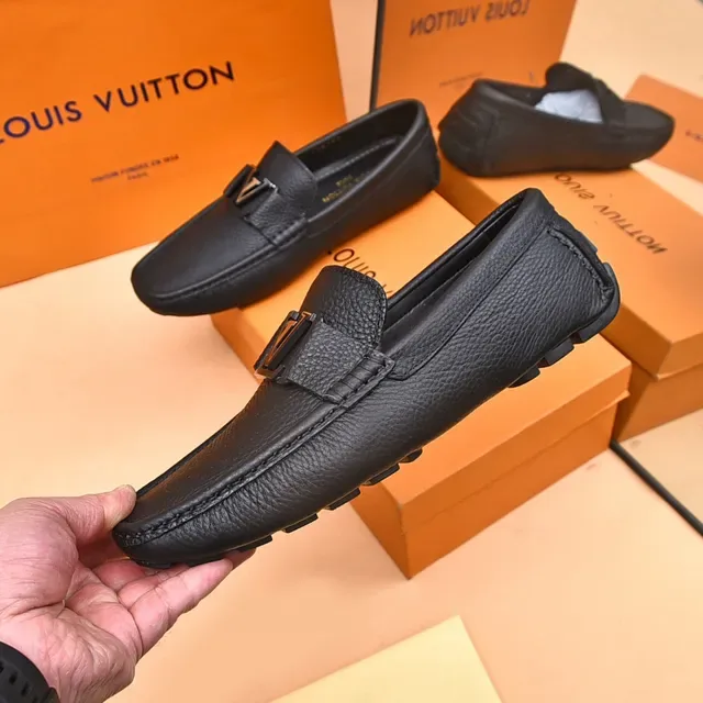Louis Vuitton LV Logo Loafer Black Pebbled Leather Loafers 7