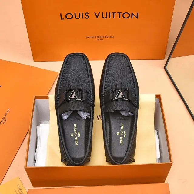 Louis Vuitton LV Logo Loafer Black Pebbled Leather Loafers 8
