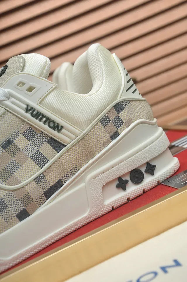 Louis Vuitton LV Trainer Beige Gray Monogram Canvas Upper Chunky Sculpted Sole Lifestyle Sneakers 2