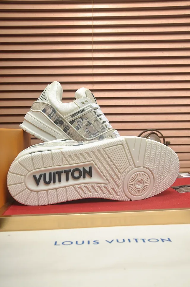 Louis Vuitton LV Trainer Beige Gray Monogram Canvas Upper Chunky Sculpted Sole Lifestyle Sneakers 3