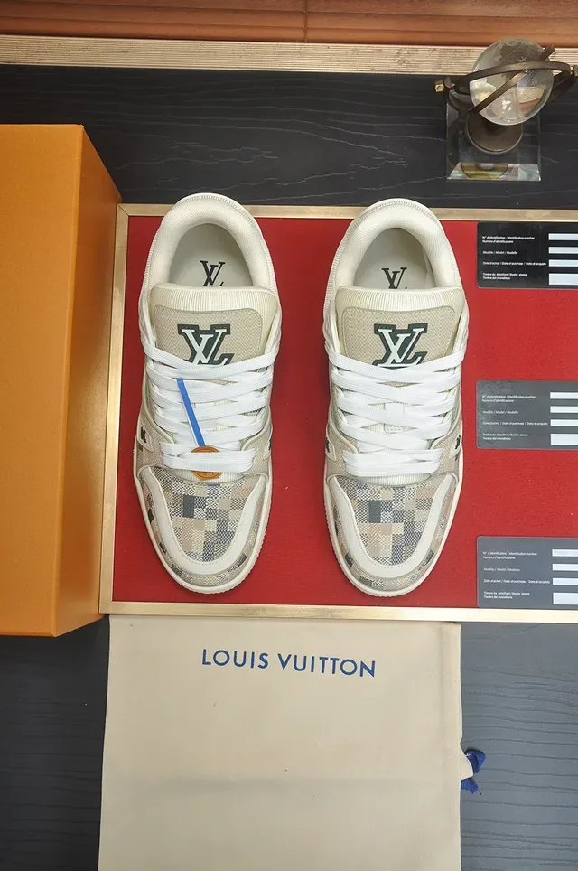 Louis Vuitton LV Trainer Beige Gray Monogram Canvas Upper Chunky Sculpted Sole Lifestyle Sneakers 5
