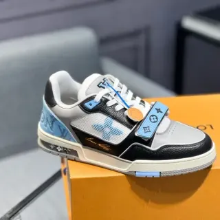 Louis Vuitton LV Trainer Negro Azul Upper de Material Mixto Correa Monogrammed Lifestyle Sneakers