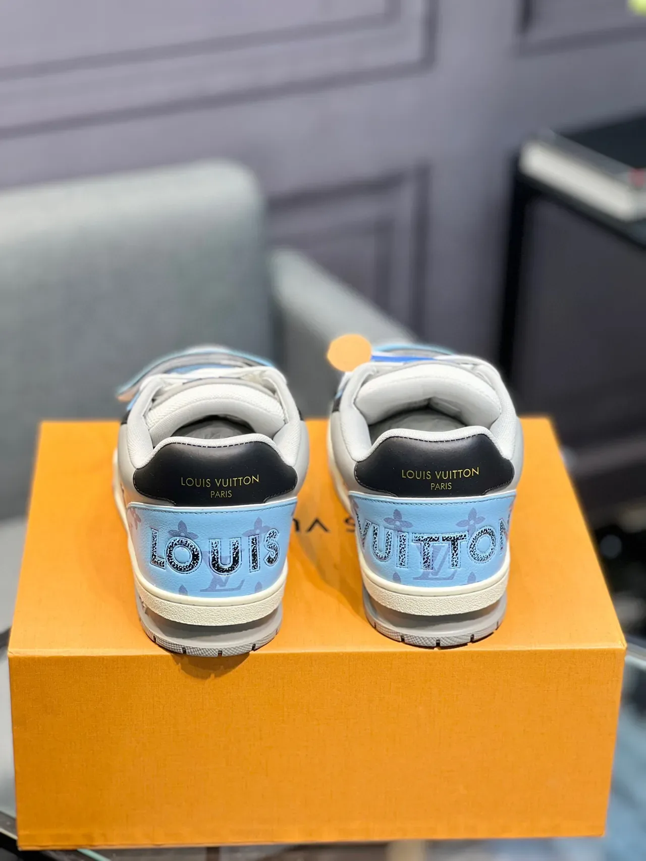Louis Vuitton LV Trainer Black Blue Mixed-Material Upper Monogrammed Strap Lifestyle Sneakers 8