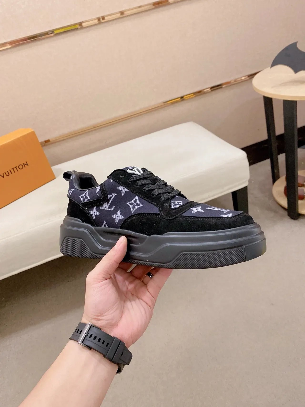 Louis Vuitton LV Trainer Black Gray Monogram-Print Upper Suede Panels Lifestyle Sneakers 5