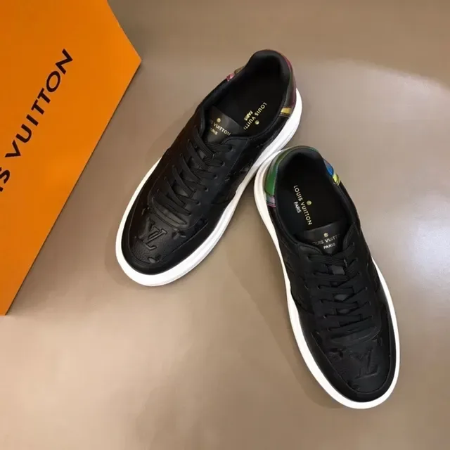Louis Vuitton LV Trainer Black Multicolor Monogram-Embossed Leather Iridescent Heel Panel Lifestyle Sneakers 4